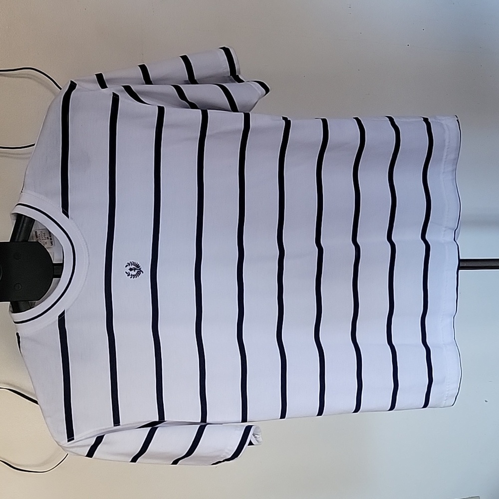 Men's Huntington Ridge T-shirt, Color  White w/Dk Blue Stripes, Size M